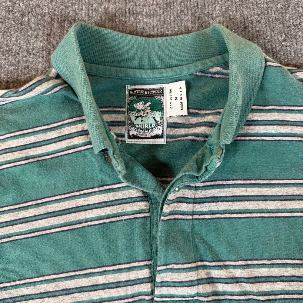 Vintage McIntosh & Seymour Mens Green Striped Polo Shirt Made in USA M #3670
